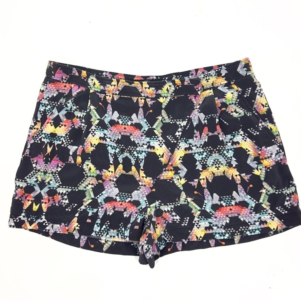 Tibi Silk Shorts Womens 8 Kaleidescope Colorful Pleated High Rise Retro Festival